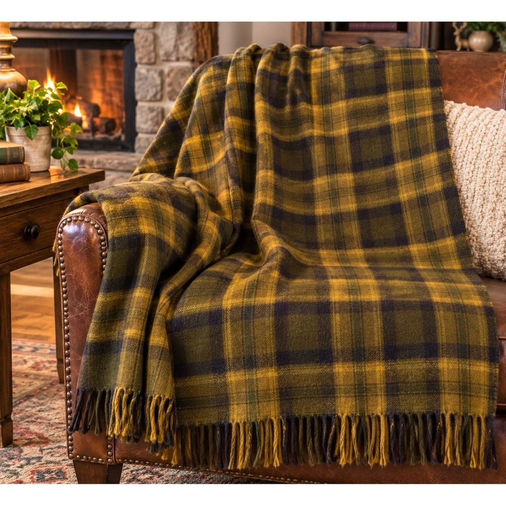 Vintage Pendleton Wool Throw Blanket 47x65 Plaid 100% Virgin Wool USA Made
